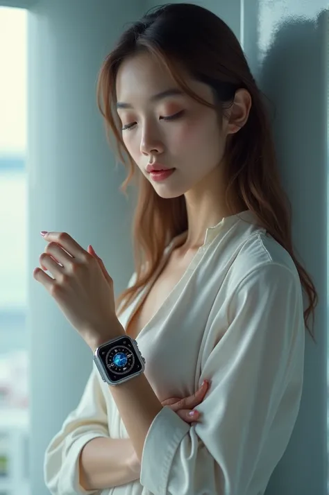 Beautiful girl wear beatxp mare raze smart watch 