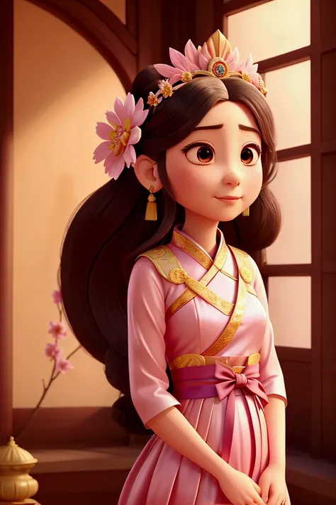 araffe woman in a pink dress with a flower crown on her head, a colorized photo inspired by Lan Ying, trending on cg society, realism, hanfu, palace ， a girl in hanfu, ancient chinese princess, a beautiful fantasy empress, ancient china art style, ancient ...