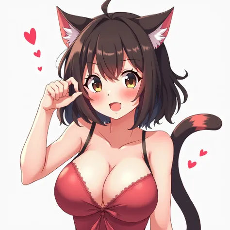 One girl, Large Breasts, Blushing, smile, Anime Style, Blushing, Open your mouth, smile, Cat ears, 