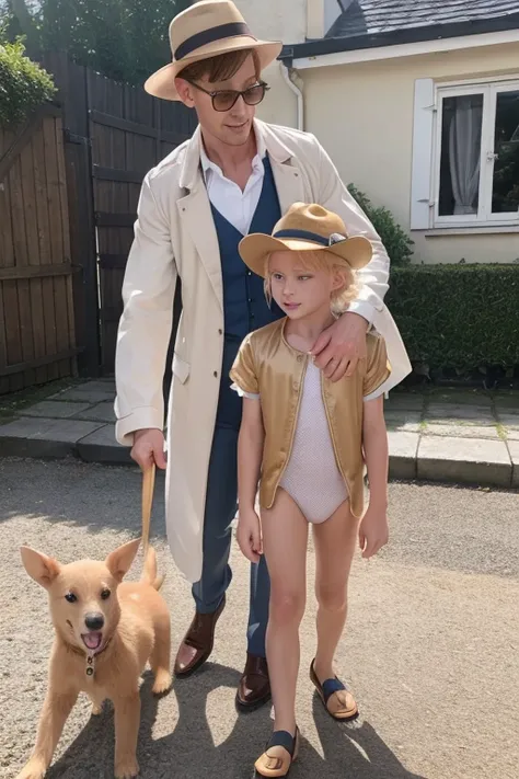 "Inspecteur gadget" Penny kid , Souris, Cheveux Blonds, Queue de Cheval, De Bas En Haut, en maillot de bain avec fino son chien roux soccupe de protéger son oncle