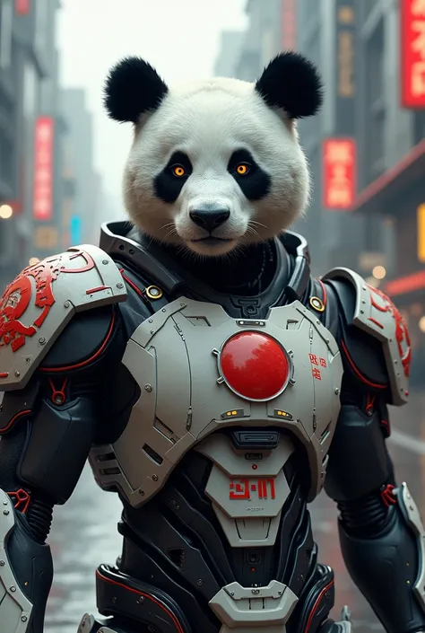 Futuristic robot panda with armor with Japan shield