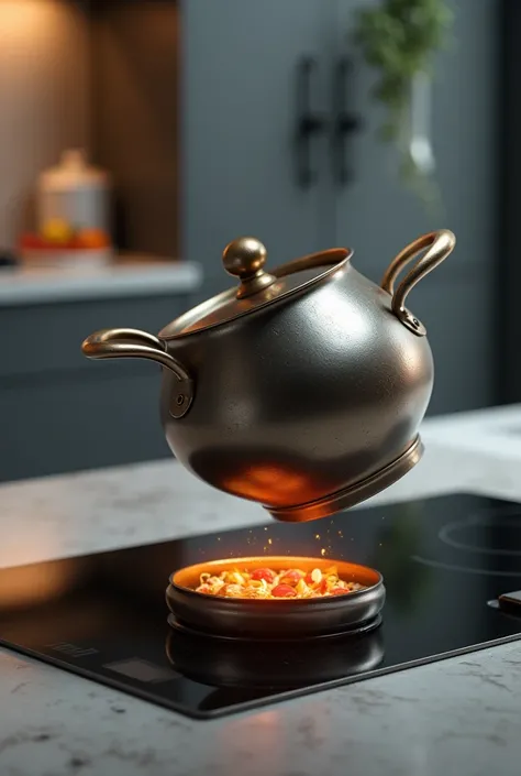  create a leaning cooking pot on a stovetop