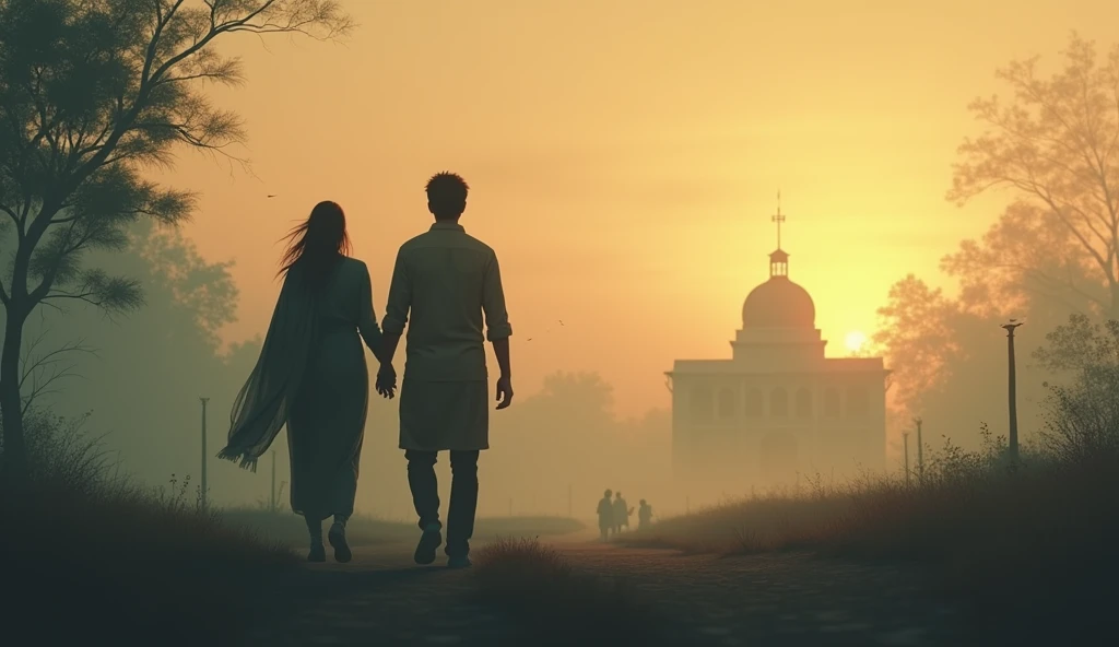 A scene of Siddharth and Radhika walking away from the hospital, with the village slowly coming back to life.
A quiet, reflective image of the hospital in the distance, now just a faded memory against the backdrop of a serene sunrise