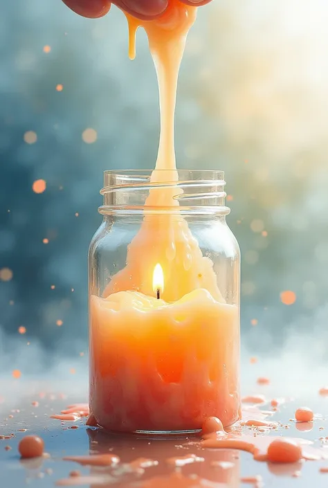 Watercolour style, melted candle poured into jar