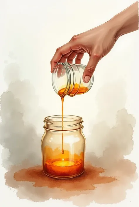 Water colour art style, glass Pouring wax into a jar