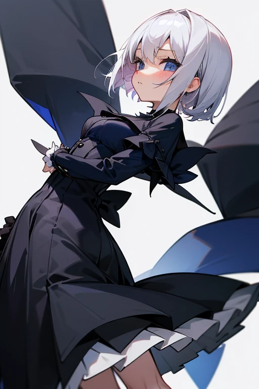 Short white hair, blush, Gothicta、Punk Fashion、Clothes、front、Superior。Navy Blue Dress、(Adult Poku)、