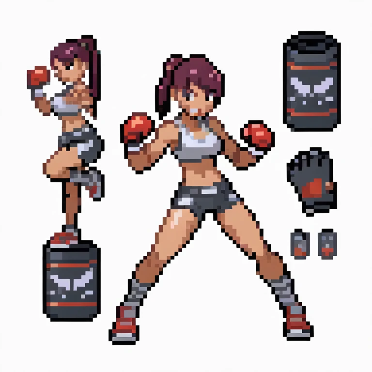 a stunning female boxer in a cyberpunk world, wearing a running shirt and shorts adorned with numerous sponsor logos, along with...