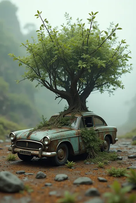 car mutated with a tree 