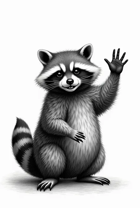 A cheerful raccoon waves its paw. the engraving is made in the form of an ex libris. woodcut. the final engraving. on a pure white background. Lets take the previous picture as a basis. just remove all the semitones and make her look like Durer or Carolsfe...