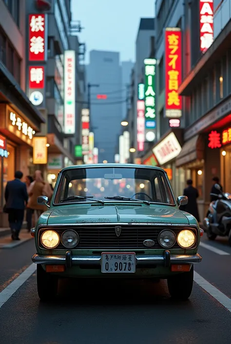 Show Lada 2107 parked on a Tokyo street