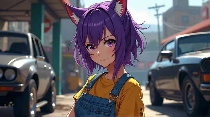 Mechanic Girl、Wearing overalls and facing forward、Purple short hair girl、Cat ears、GTA V Half Body Style Girl, As a character in GTA V, GTA5 Style, GTA V Style, GTA Characters, Germa 985 , As the main character of GTA5, GTA 6 Style, ! Split Hair Dye!, GTA V...