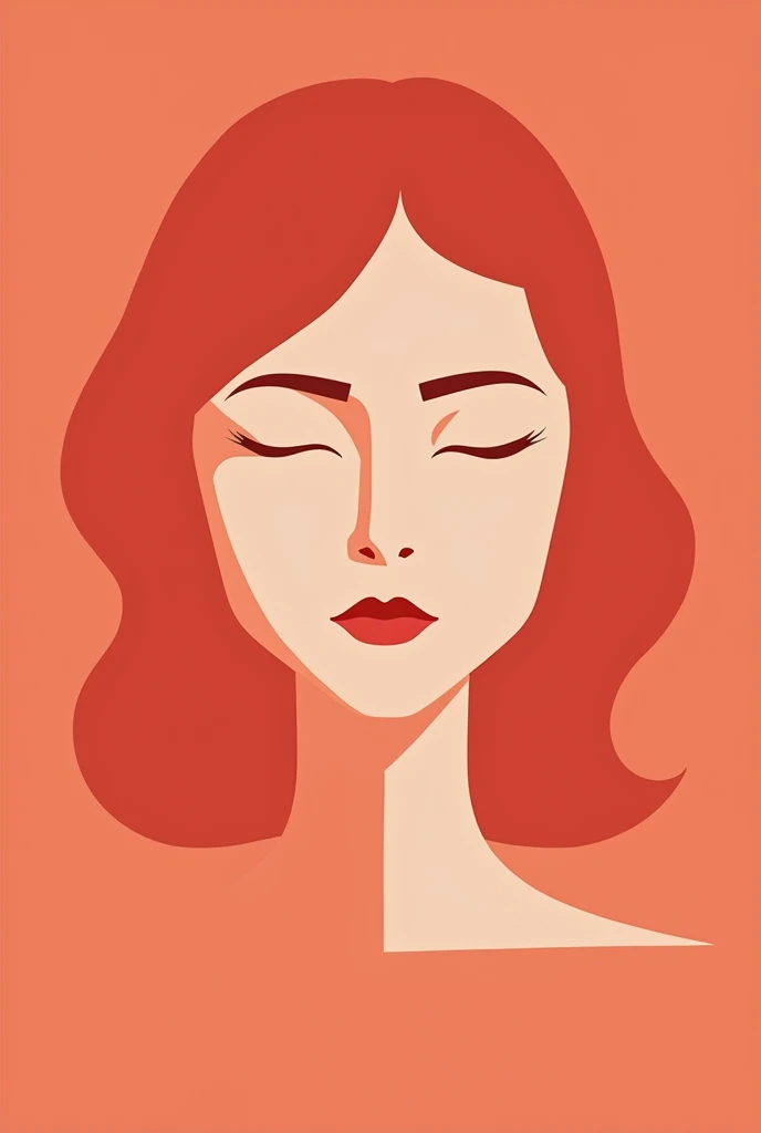 Minimalistic vector design women face with no earings straight face light red backgrounds no earings