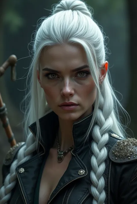 1 woman, the witcher, White hair, topknock, looking at the viewer

