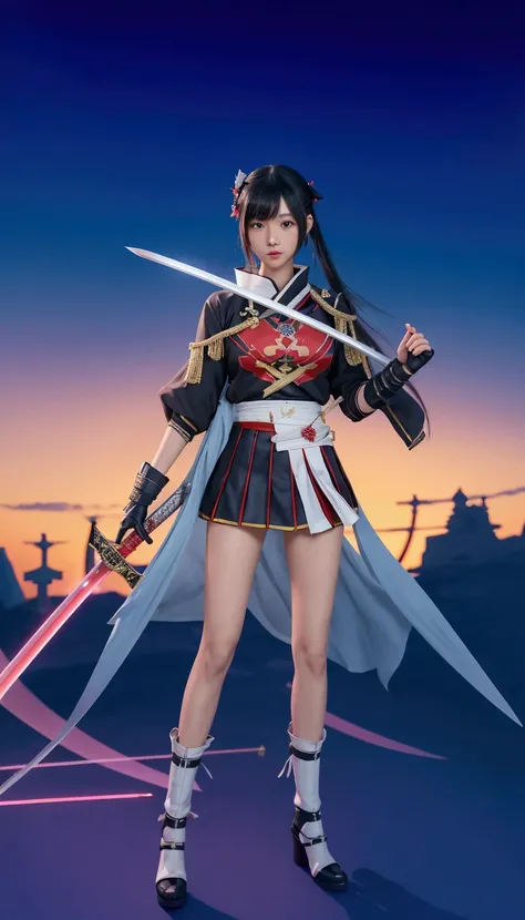 a woman in a short skirt holding a sword and a sword, katana zero video game character, ayaka game genshin impact, female action anime girl, keqing from genshin impact, ayaka genshin impact, from the azur lane videogame, onmyoji detailed art, katana zero, ...