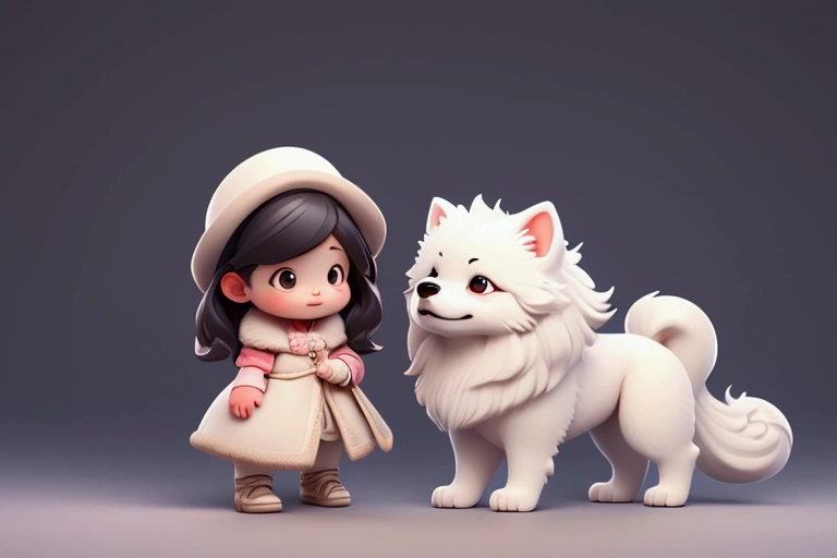 A child character, aged 8-10,Holding a Samoyed,4K,High Quality