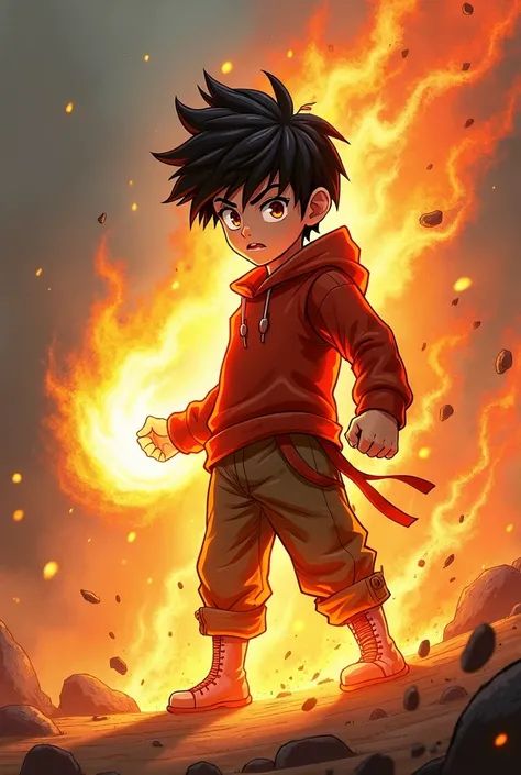 Je veux une cover d’un garçon âgé de  utilisant la magie du feu 🔥 en style mangas 