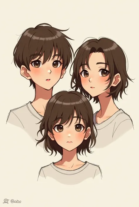 triplets, identical, same hair, teenagers, sketch, semi realistic