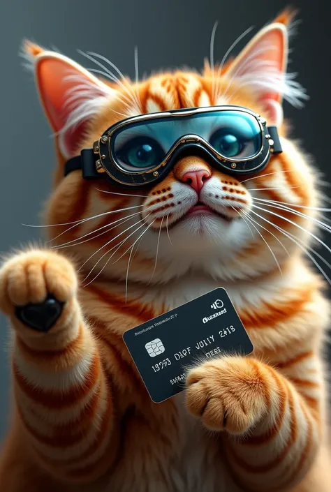 A rich cute cat wearing the goggles and in hand has visa