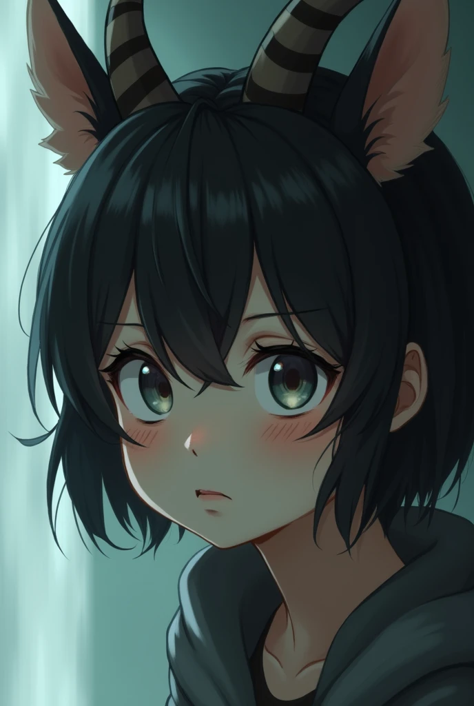 1girl, High Resolution, Short Hair, Goat Ears, Nervous, Close-Up, Blurry, Abstract, 