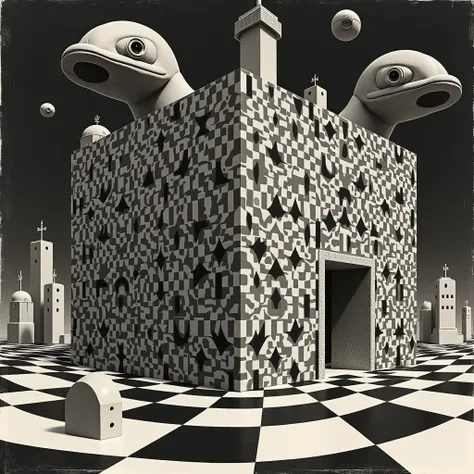 surreal scene, Art of trickery, Optical illusion, Necker cube, Optical illusion cube, Illustration, By Maurits Escher, 