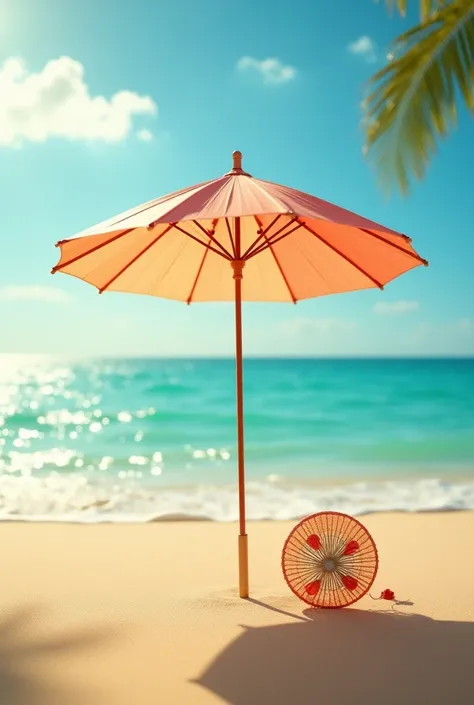 Parasol with mini fan, On the sunny beach