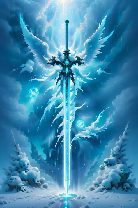 ral-glacial,glowing weapon,glowing sword,pieces of light rain fall,the brilliant sword light startles ghosts and gods,covering t...