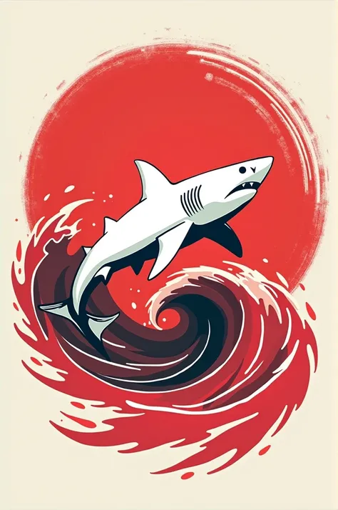 Tshirt design with red waves and white 2d shark