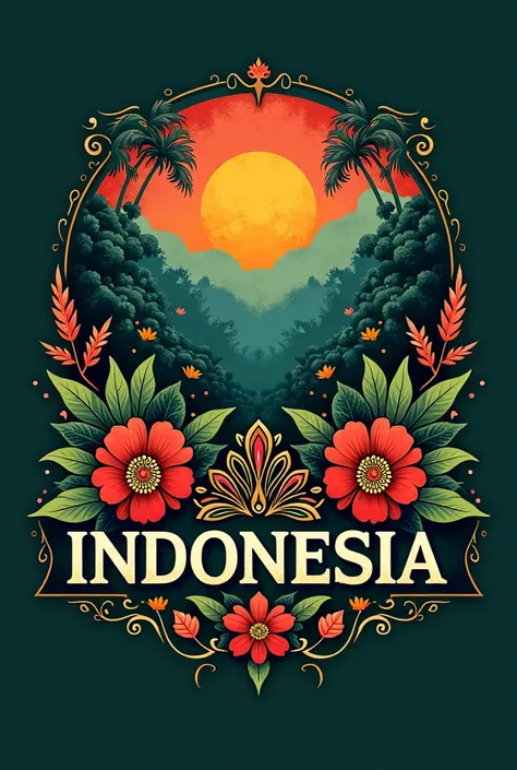 logo of indonesia traditional elements retro colors dark greenblue red yellow