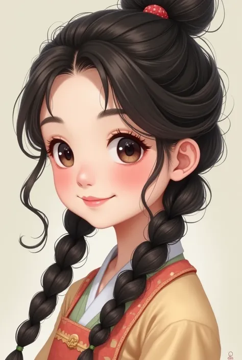 A cute koren girl with beautiful and pretty hairstyle. Hairstyles must be braids