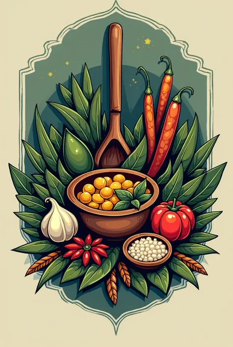 logo of indonesia traditional culinary elements retro colors dark greenblue red yellow