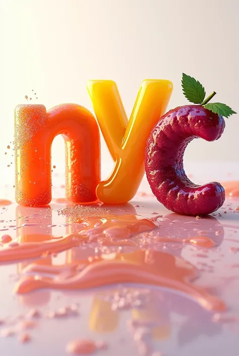 Create a puzzle with "N Y R C" in a single line made of fruit juice