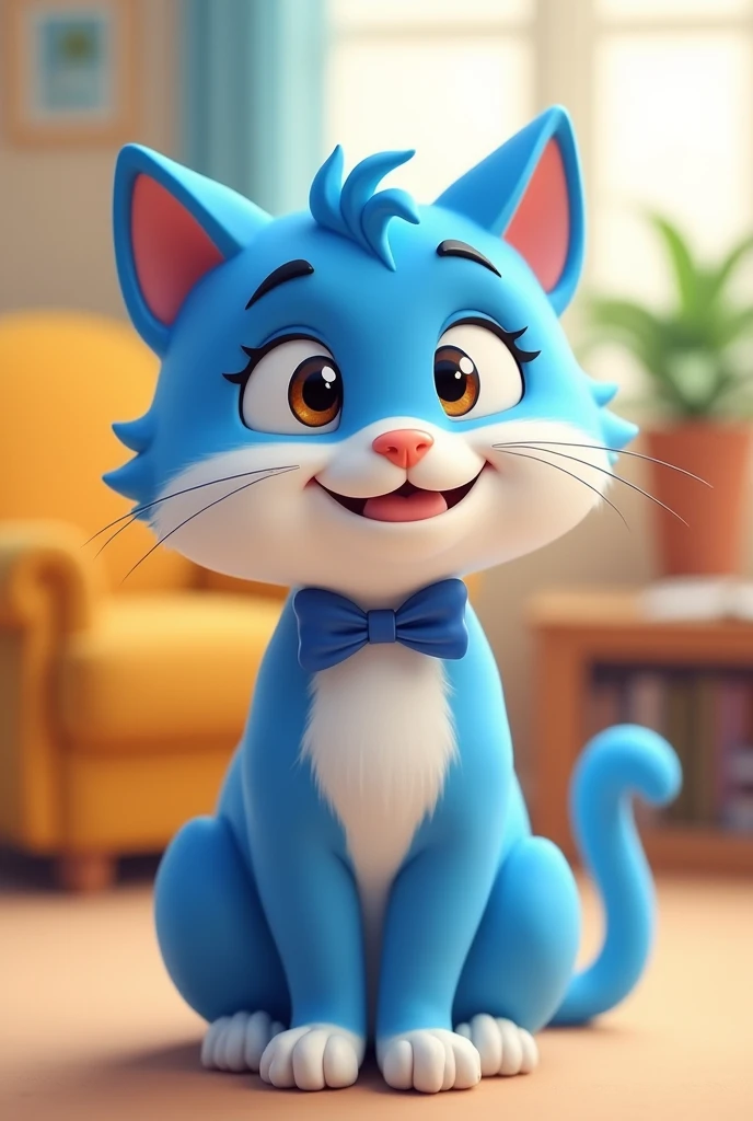 Furry, anthropomorphic, blue and white cat, cartoonish