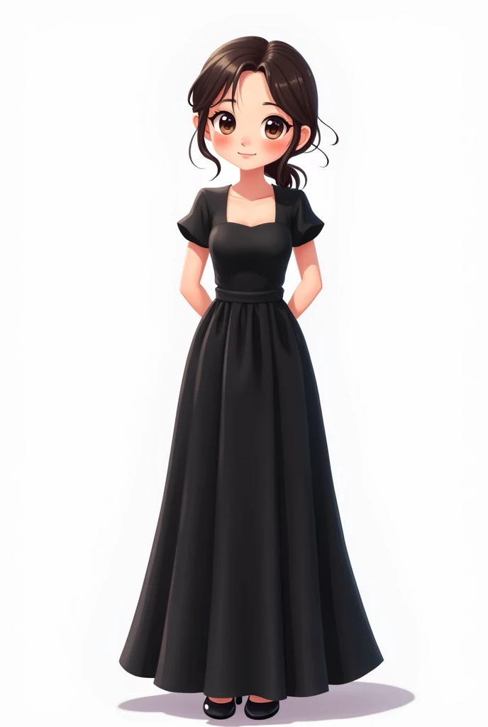 ((officially)) ((masterpiece)) ((Best quality)) ((detailed)) cartoon girl student in black dress full length on white background