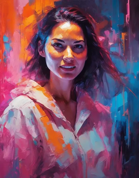 ((olvmnnpsy plump woman looking straight into the camera, smiling)), art: henry asencio, close-up, lava lamp captured in ultra-r...