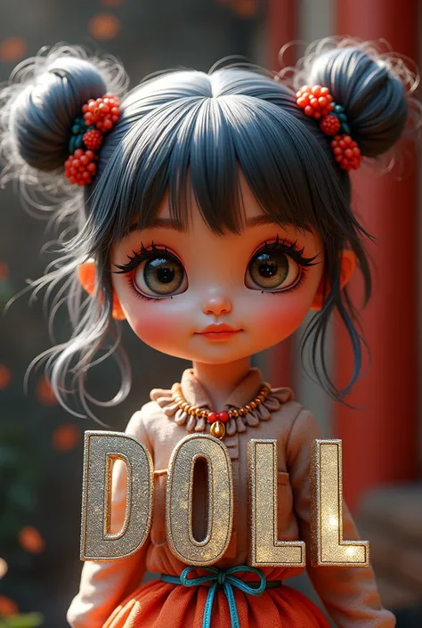 full hd 4D This realistic image features a graphic design for "selamat malam kha mengucapkan" with a girl doll with cute big eyes and hair tied in two buns, with stylish text and a shining look. The text is written in bold silver and gold colors with an ef...