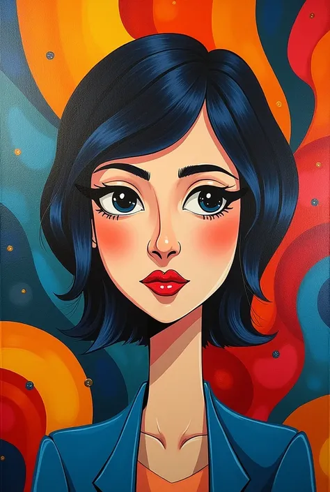 3 pcs painting on canvas a girl short hair her face only animated cubism and the background is variety of colors and a object but its not realism, impressionism art 