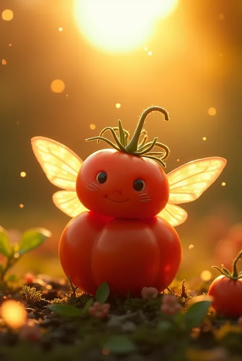 Tomato Fairy，Cute atmosphere，Innocence，Sunlight shines across the screen，High-definition and detailed depiction．