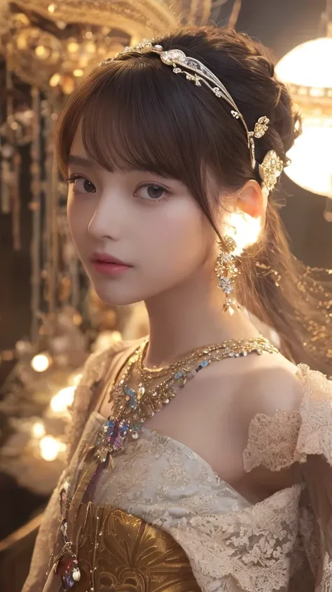 mn,One girl,solo,jewelry,Hair accessories,Earrings,Facing forward and looking at the camera,