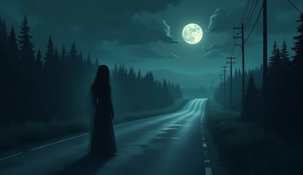 **horror darkness night**that the woman had died in an accident with car on that very road a century ago cartoon 