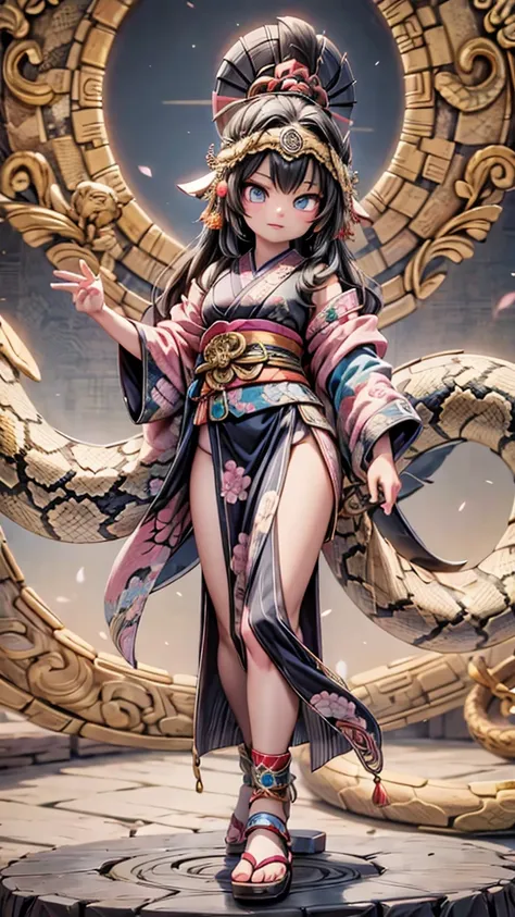 aztec snake goddess　wearing a kimono all over