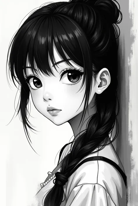 Black and white asian anime style　girl