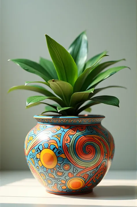 Create flower pot with colourful design 