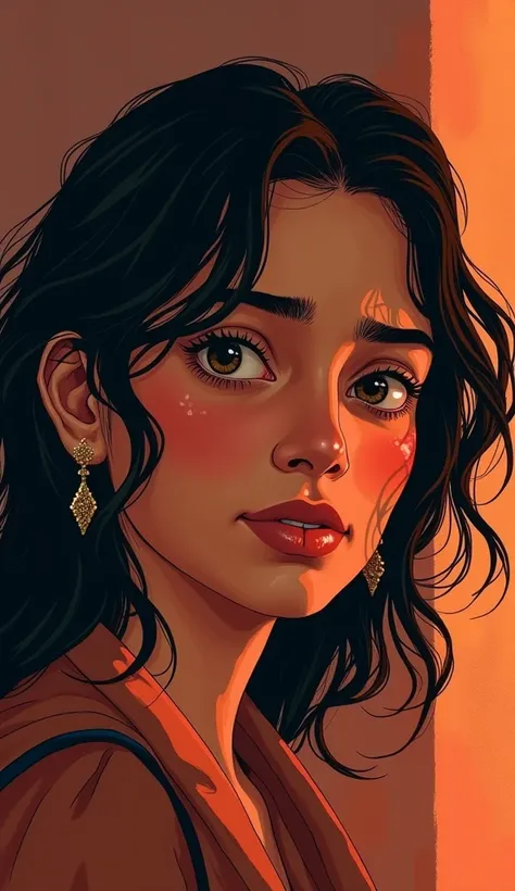 Design a thumbnail with an Indian girl aged between 26 to 30, with a thoughtful or regretful expression. Use a background with muted tones of orange and red to represent realization and regret. Add bold text in contrasting dark colors to highlight the mess...