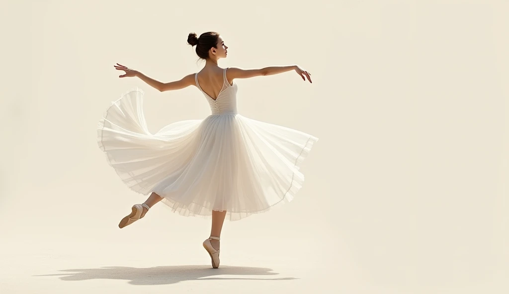  Girl in white dress dancing ballet in minimalist style