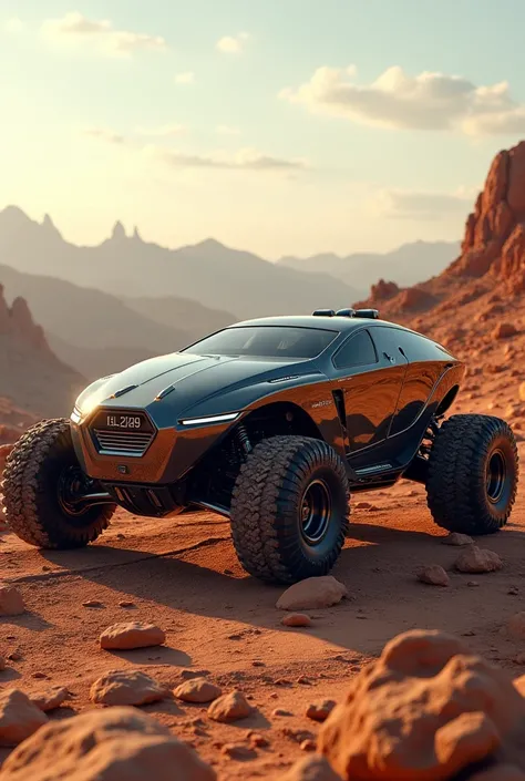 Aerodynamic vehicle, with a pressurized cabin to withstand the oxygen-free atmosphere.

Made with lightweight materials that are ultra-resistant to intense heat, reflecting proximity to the Sun.

Tires adapted for mountainous and rocky terrain, with reinfo...