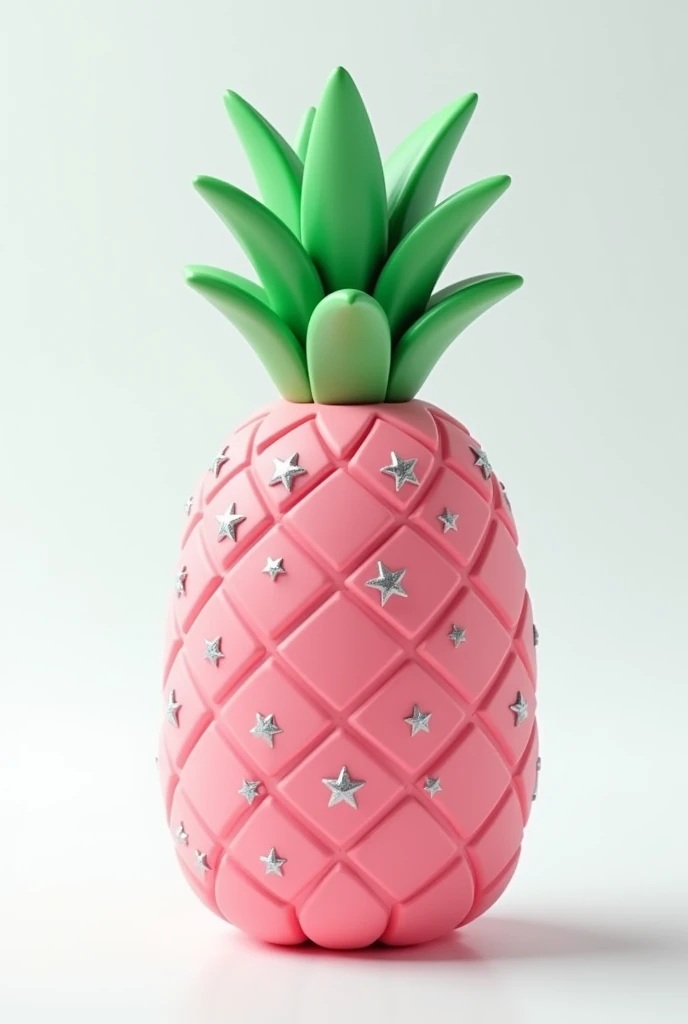 I need to produce an image using artificial intelligence. I&#39;ll need your help for this.. I would like the image to be a cell phone that has the shape of a pineapple.. It would be pink on the bottom and green on the top.. It will be stamped with silver ...