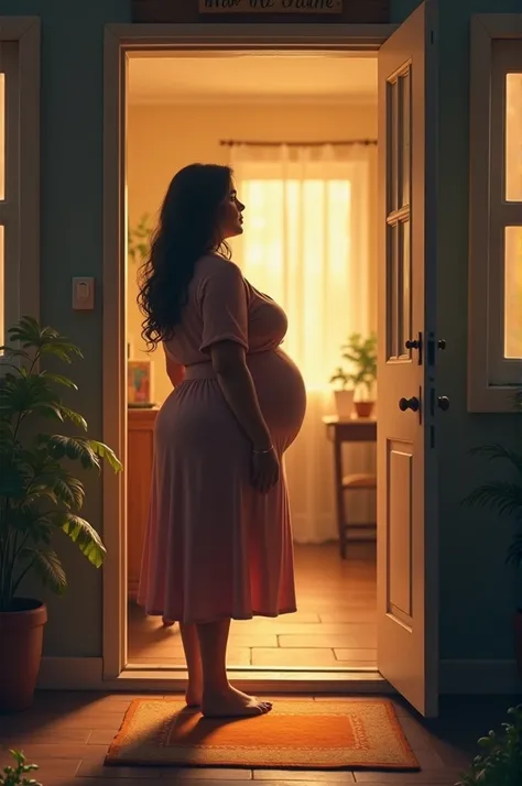 A curvy mother is waiting for me at the door