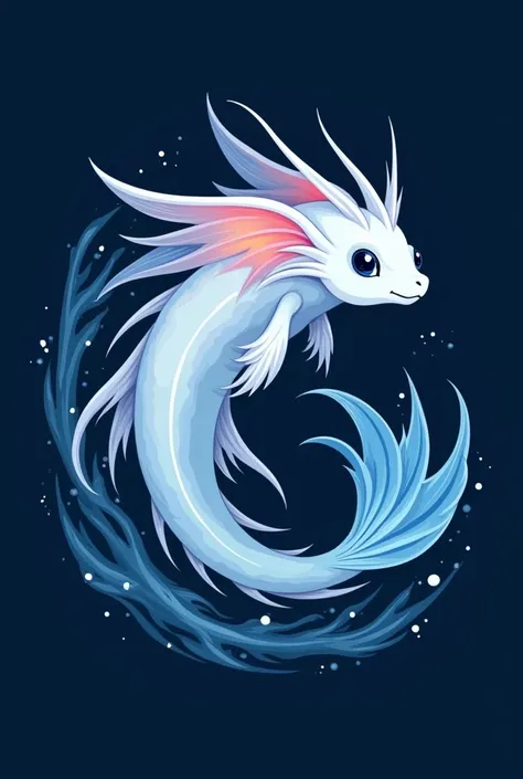 
                    Simple and earthy cute 3D cartoon style creates a vibrant and very cute new ocean animal. Transparent water attribute. White dragon fish has two transparent soft white horns. Transparent wings like deep sea water angel. Dark blue backg...