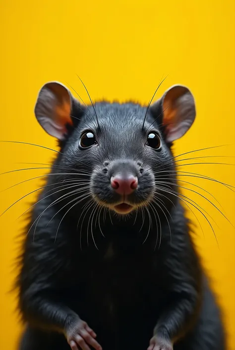 close up portrait of a rat, featuring the artistic styles of, sergio toppi, ramon casas, . this hyper realistic artwork showcases a minimalistic approach with vibrant yellow and black tones