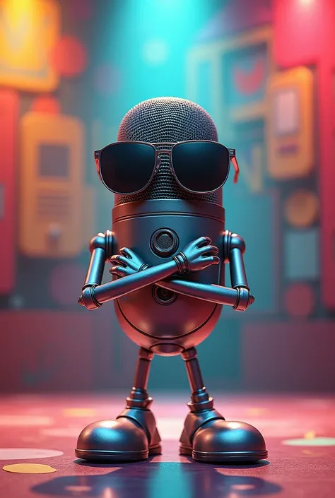 Microphone with sunglasses arms crossed cartoon